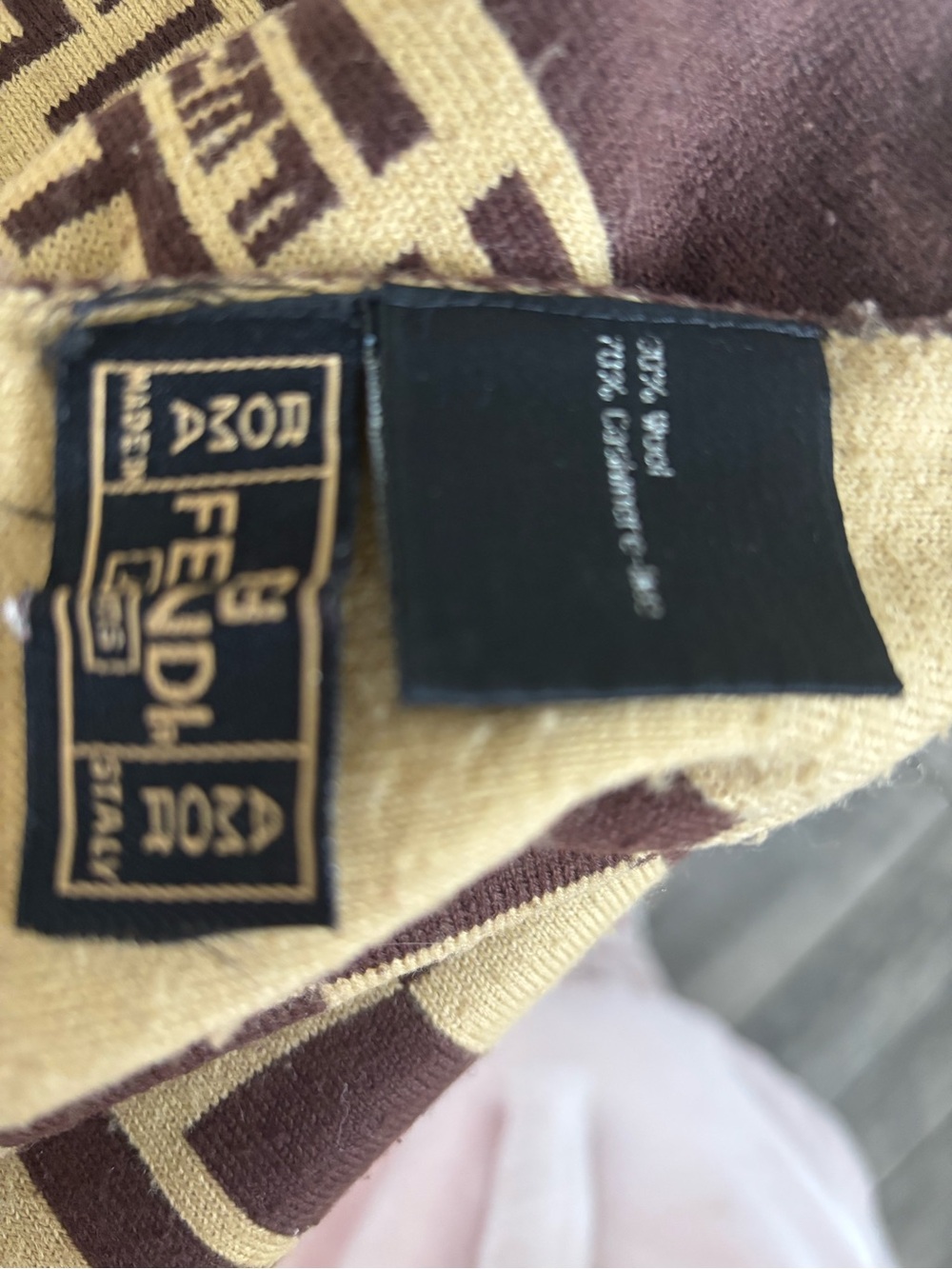 Fendi Checkerboard Logo Throw in Brown and Mustard. Vintage. - Picture 3 of 3